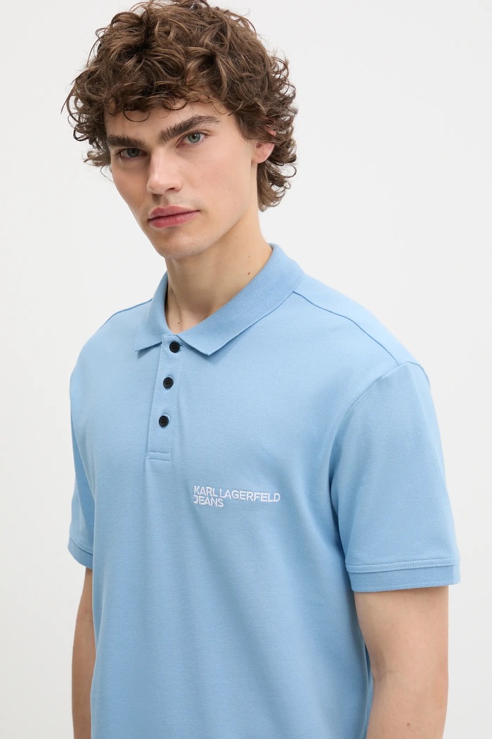 Karl Lagerfeld Jeans polo tričko pánske bavlnené modrá A2M17094