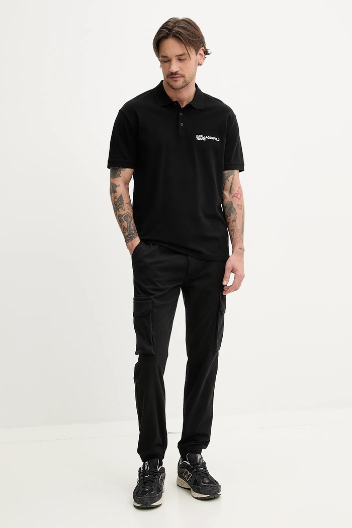 Karl Lagerfeld Jeans polo tričko pánske bavlnené A2M17094 čierna SS26