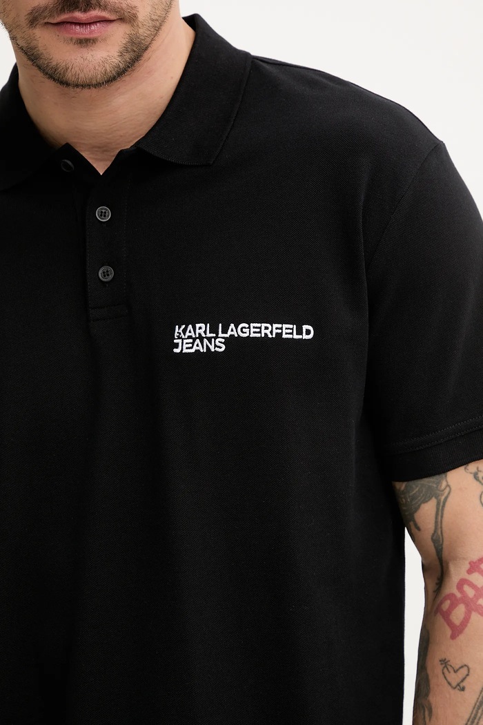 Karl Lagerfeld Jeans polo tričko pánske bavlnené čierna A2M17094