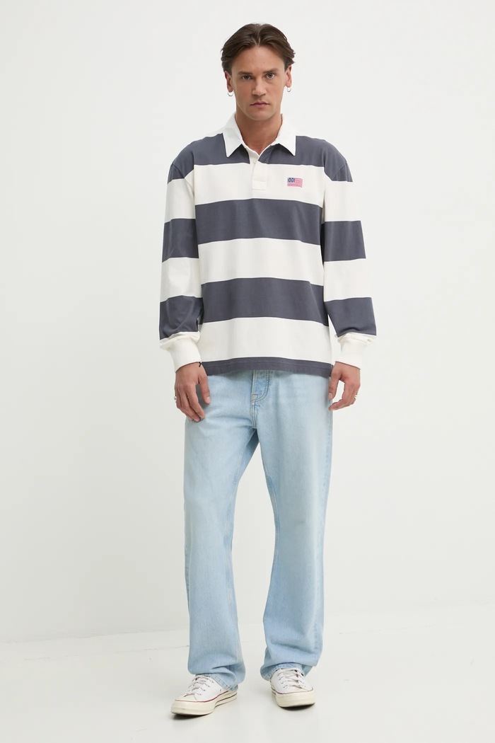 Βαμβακερή μπλούζα με μακριά μανίκια Hollister Co. KI324.5181.209 γκρί SS25
