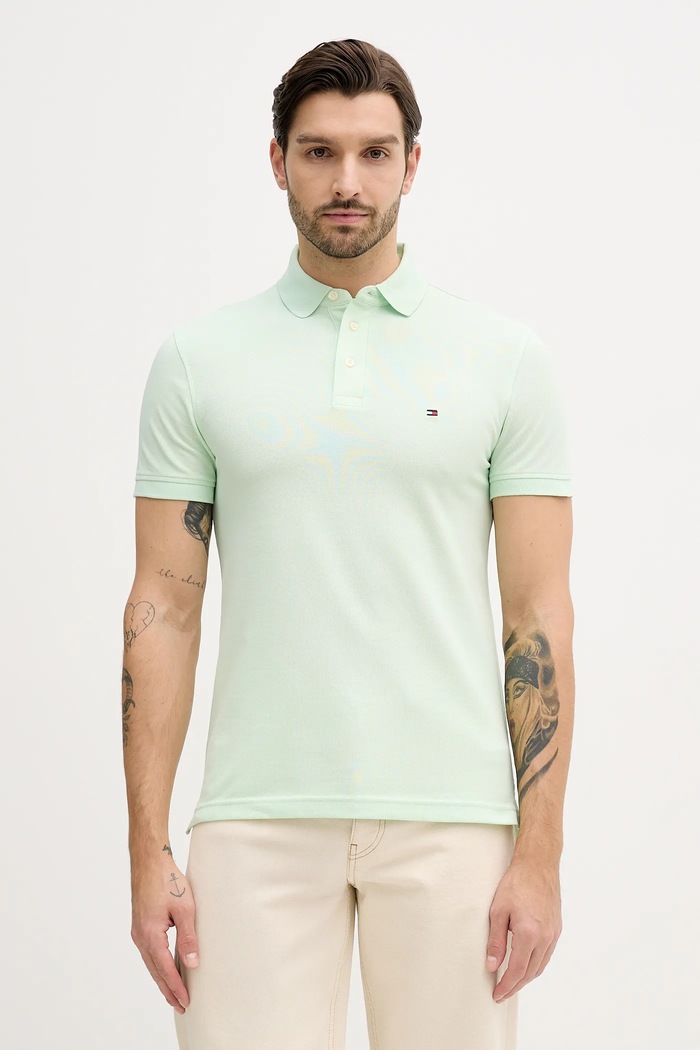 Tommy Hilfiger polo tričko bavlnené s elastanom slim zelená MW0MW17771.