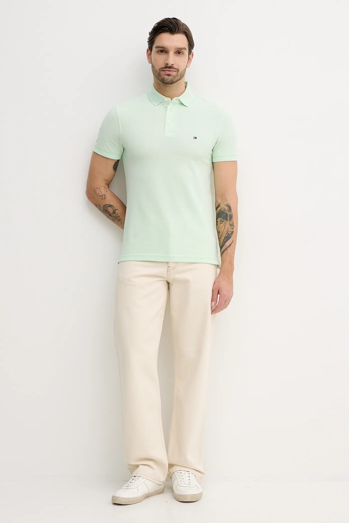 Tommy Hilfiger polo tričko bavlnené s elastanom MW0MW17771. zelená SS26