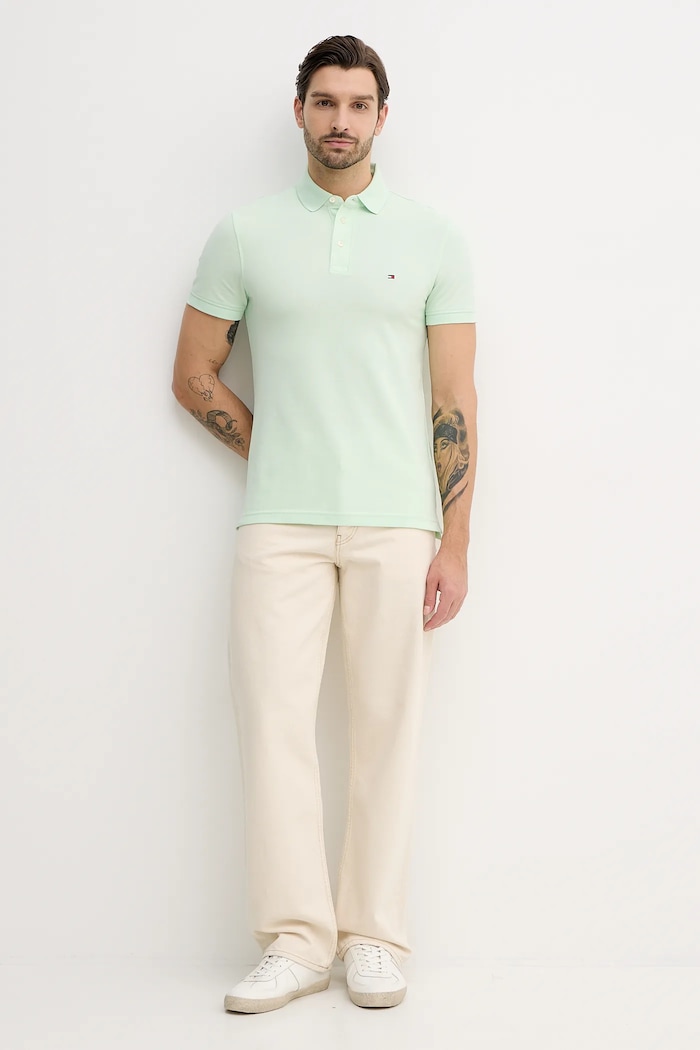 Tommy Hilfiger polo tričko bavlnené s elastanom MW0MW17771. zelená SS26