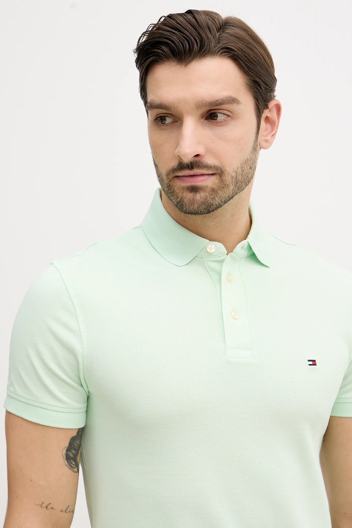 Tommy Hilfiger polo tričko bavlnené s elastanom zelená MW0MW17771.
