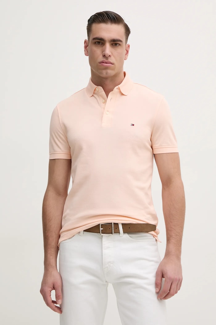 Tommy Hilfiger polo bawełniane z elastanem z elastanem pomarańczowy MW0MW17771.