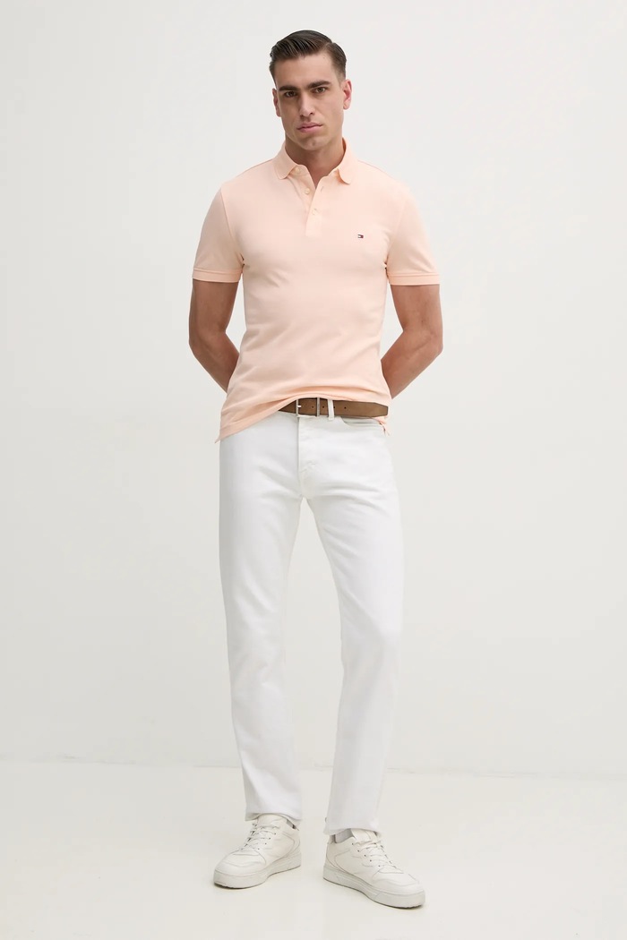Tommy Hilfiger polo bawełniane z elastanem MW0MW17771. pomarańczowy SS26