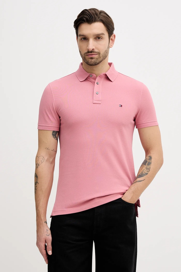 Tommy Hilfiger polo tričko bavlnené s elastanom ružová MW0MW17771.