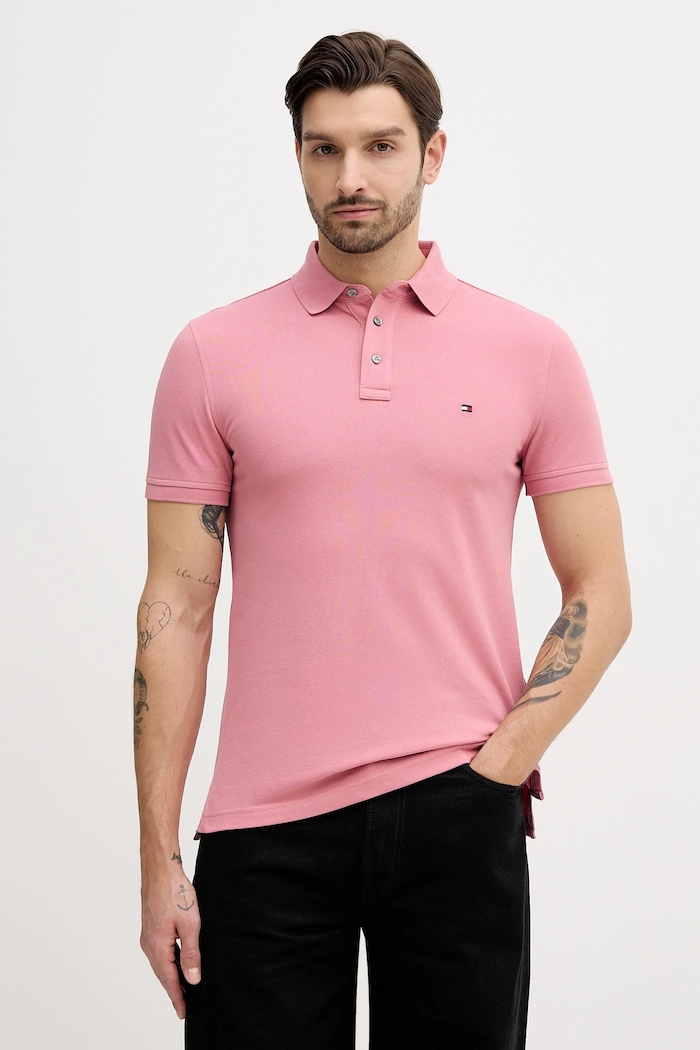 Tommy Hilfiger polo tričko bavlnené s elastanom ružová MW0MW17771.