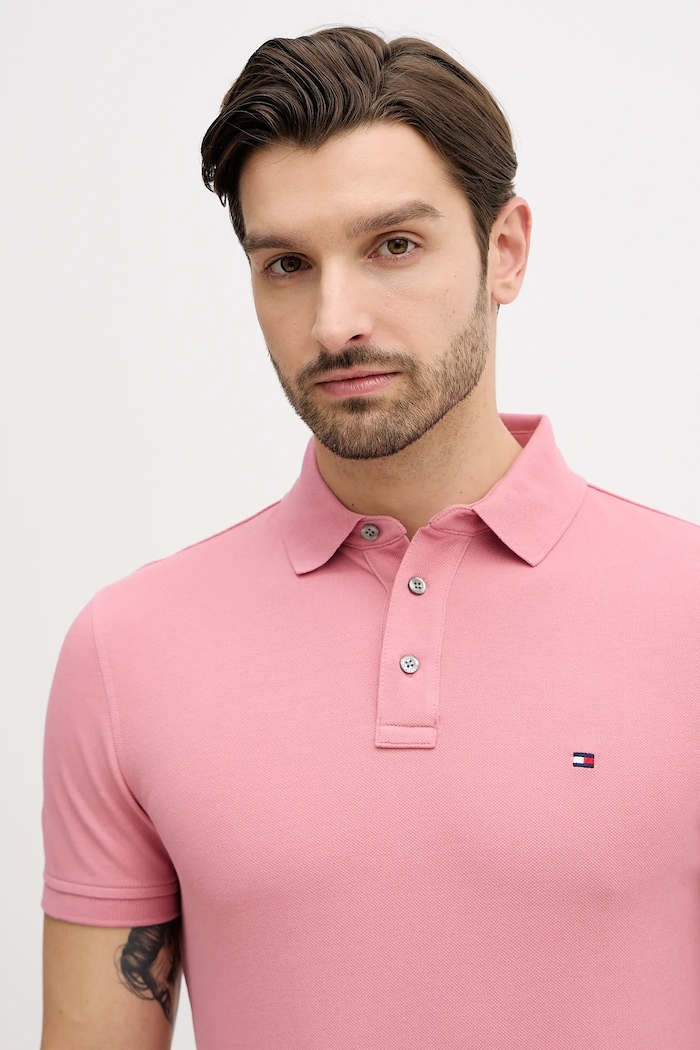 Tommy Hilfiger polo tričko bavlnené s elastanom ružová MW0MW17771.