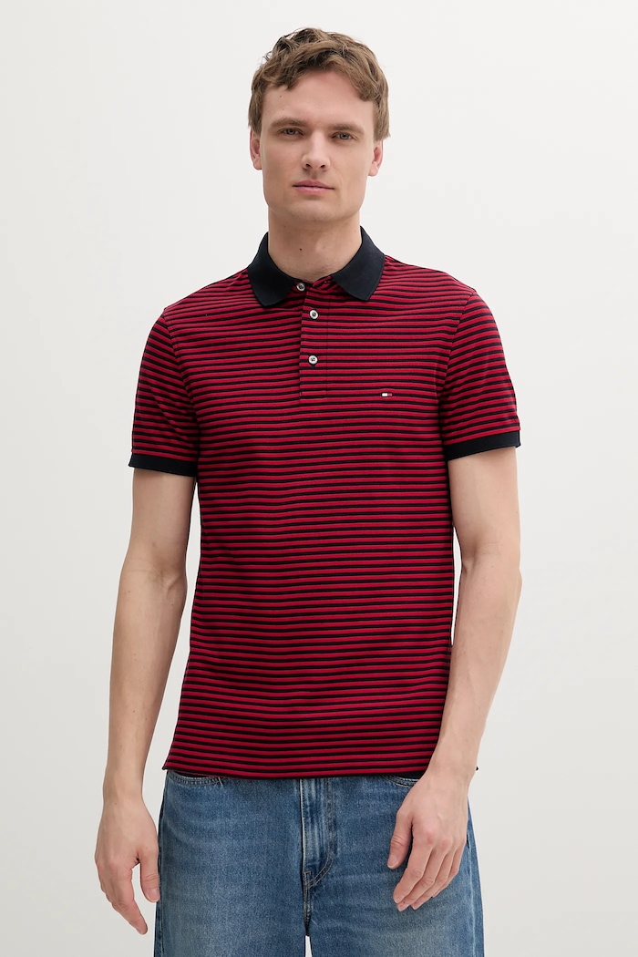 Tommy Hilfiger polo tričko bavlnené s elastanom slim červená MW0MW17771.
