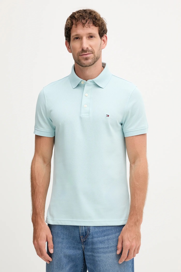 Tommy Hilfiger πόλο βαμβάκι με ελαστάν slim τιρκουάζ MW0MW17771.