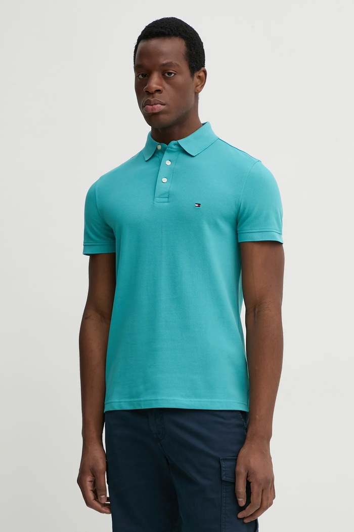 Tommy Hilfiger polo tričko bavlnené s elastanom slim tyrkysová MW0MW17771.