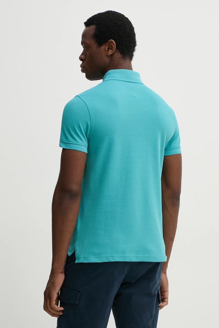 Tommy Hilfiger polo tričko bavlnené s elastanom MW0MW17771. tyrkysová SS26