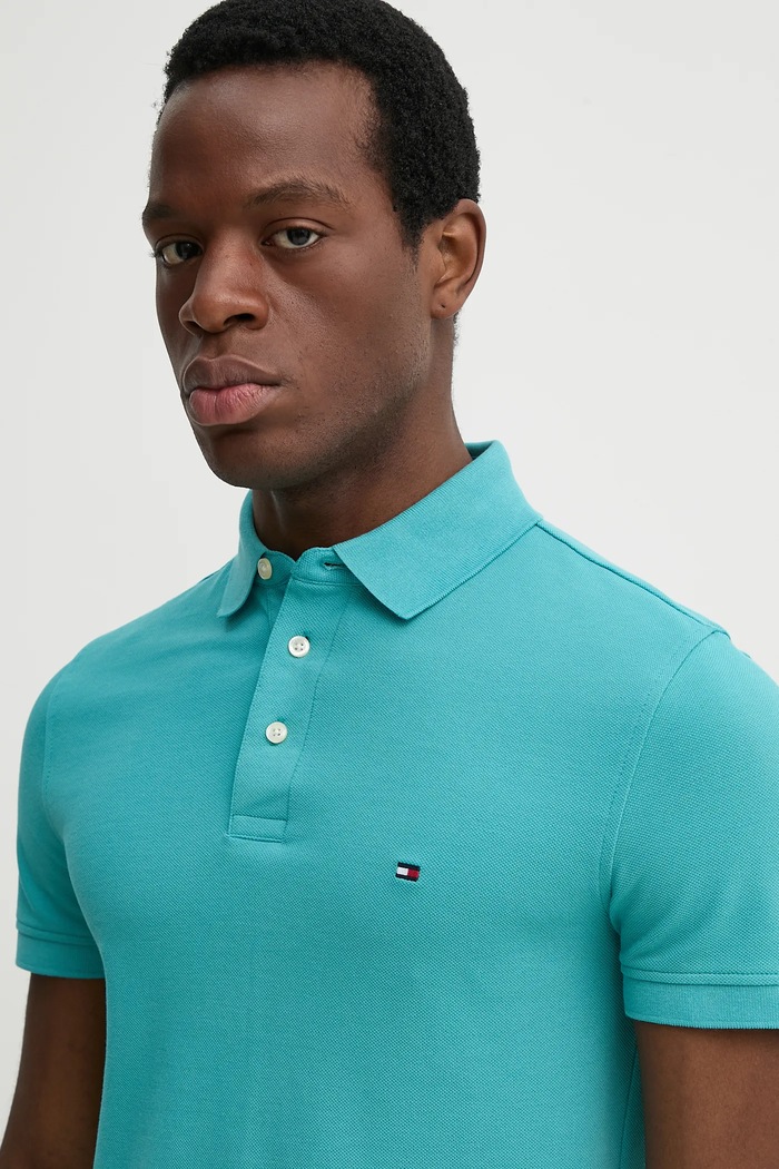 Oblečenie Tommy Hilfiger polo tričko bavlnené s elastanom MW0MW17771. tyrkysová