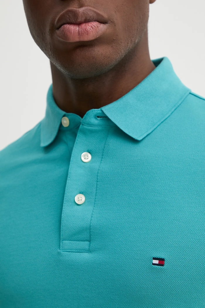 Tommy Hilfiger polo tričko bavlnené s elastanom tyrkysová MW0MW17771.