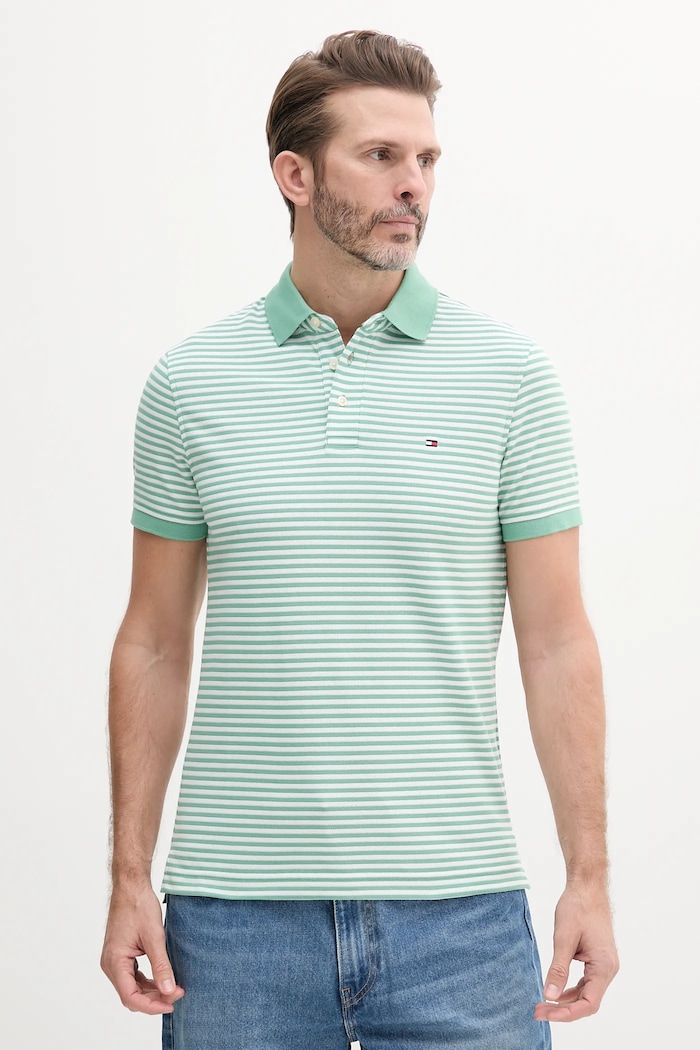 Tommy Hilfiger πόλο βαμβάκι με ελαστάν slim πράσινο MW0MW17771.