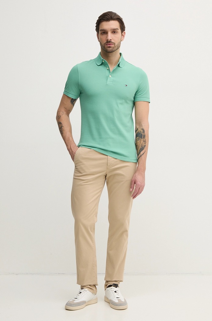 Tommy Hilfiger polo bavlněné s elastanem MW0MW17771. zelená SS26
