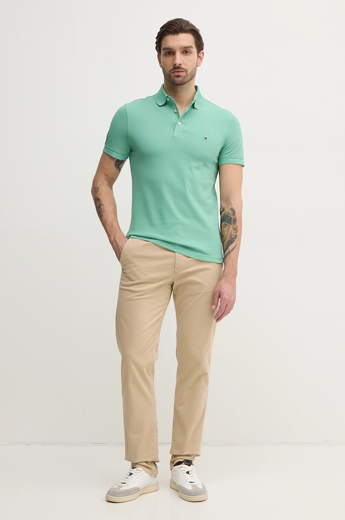 Tommy Hilfiger polo bavlněné s elastanem MW0MW17771. zelená SS26