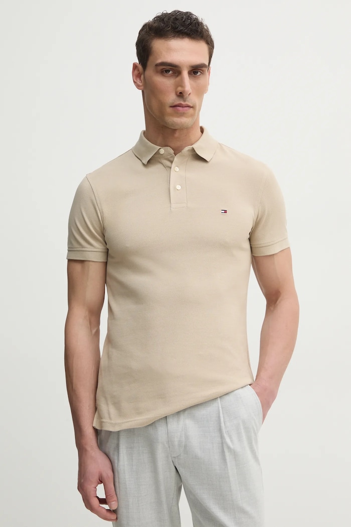 Tommy Hilfiger polo bavlněné s elastanem slim béžová MW0MW17771.