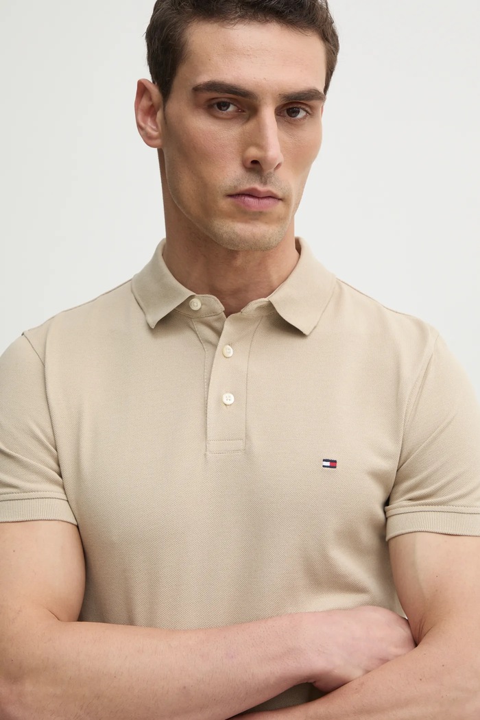 Tommy Hilfiger polo bavlněné s elastanem béžová MW0MW17771.