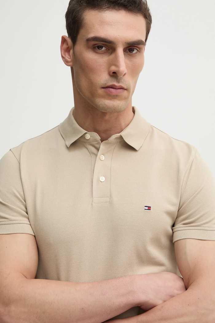 Tommy Hilfiger polo bavlněné s elastanem béžová MW0MW17771.
