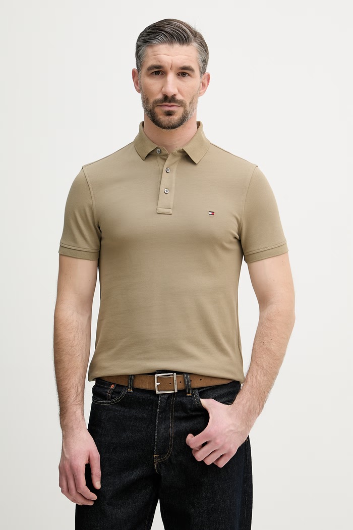 Tommy Hilfiger polo tričko bavlnené s elastanom zelená MW0MW17771.