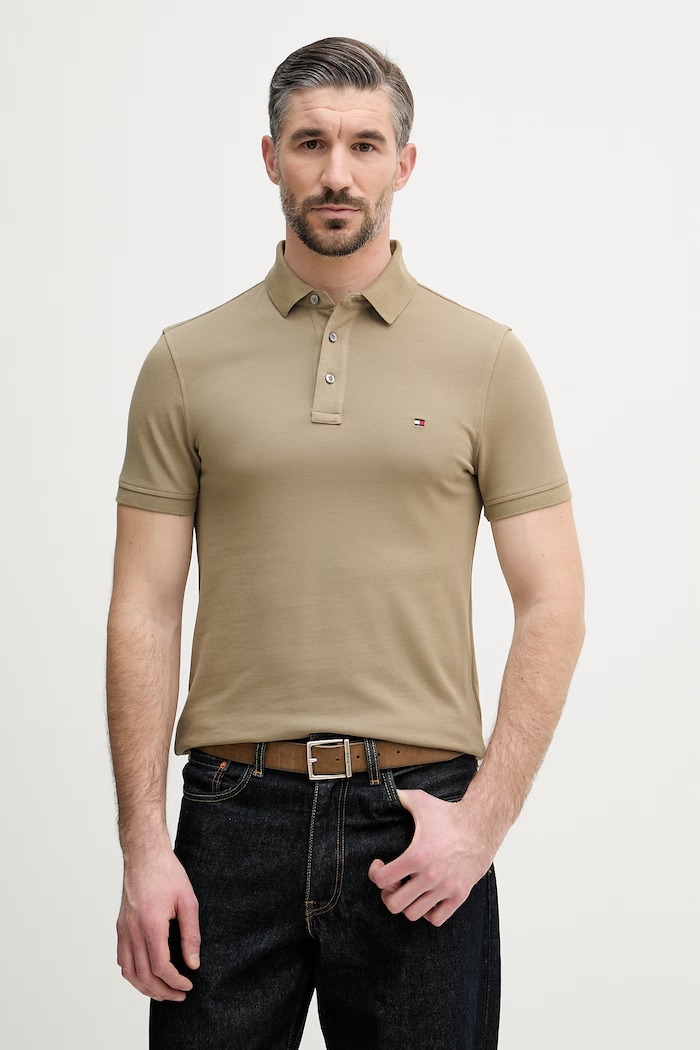 Tommy Hilfiger polo tričko bavlnené s elastanom zelená MW0MW17771.