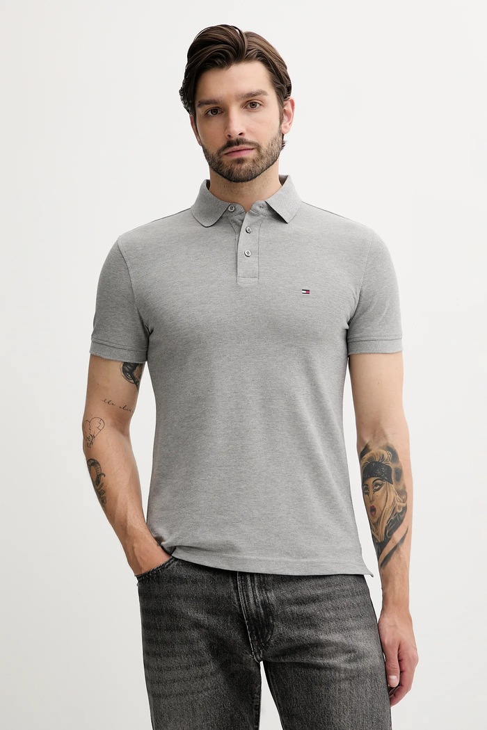 Tommy Hilfiger πόλο βαμβάκι με ελαστάν slim γκρί MW0MW17771.