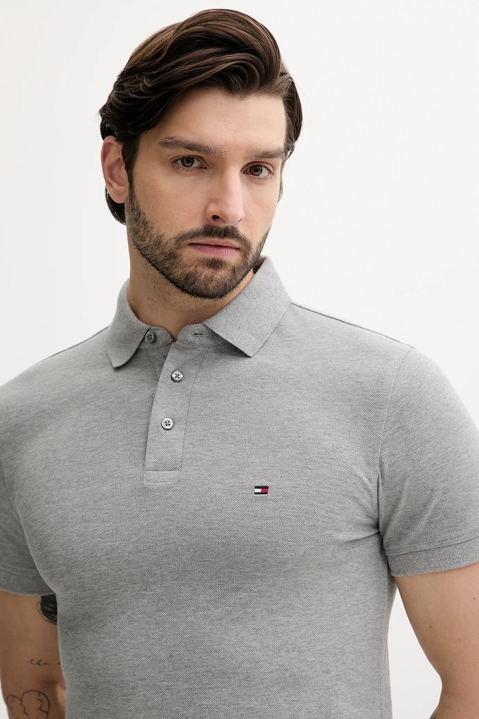 Ρούχα Tommy Hilfiger πόλο βαμβάκι με ελαστάν MW0MW17771. γκρί