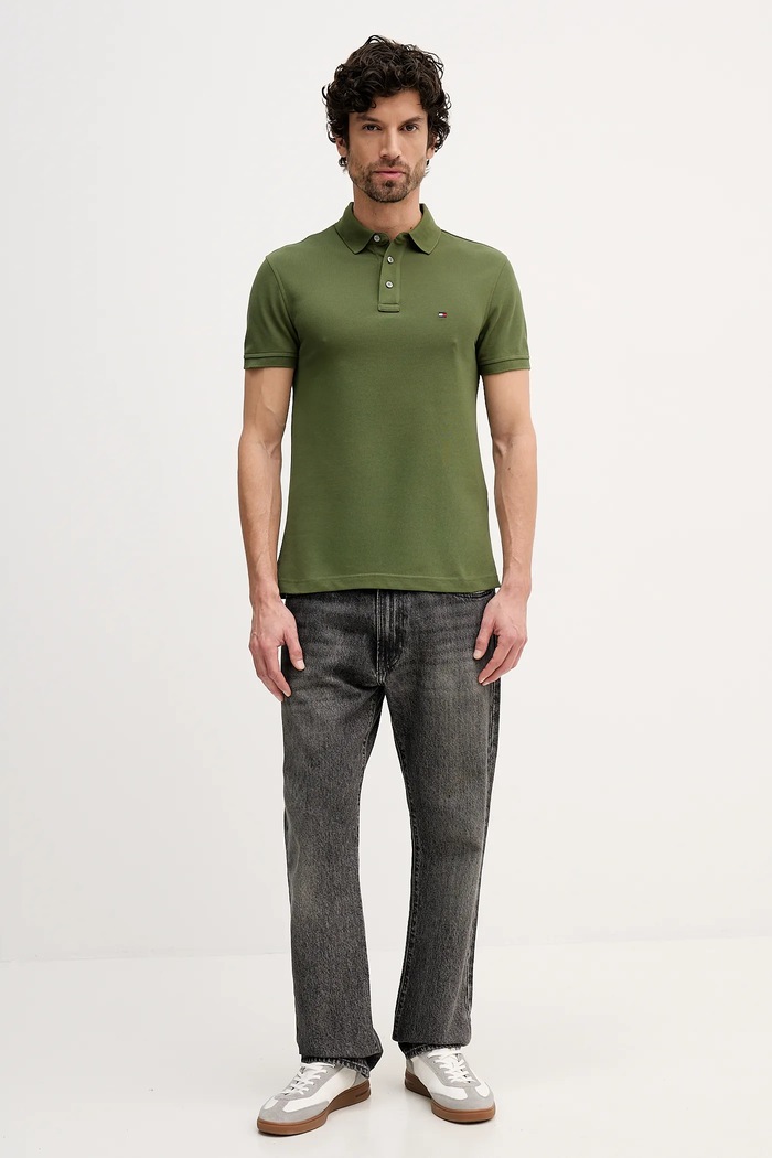 Tommy Hilfiger πόλο βαμβάκι με ελαστάν MW0MW17771. πράσινο SS26