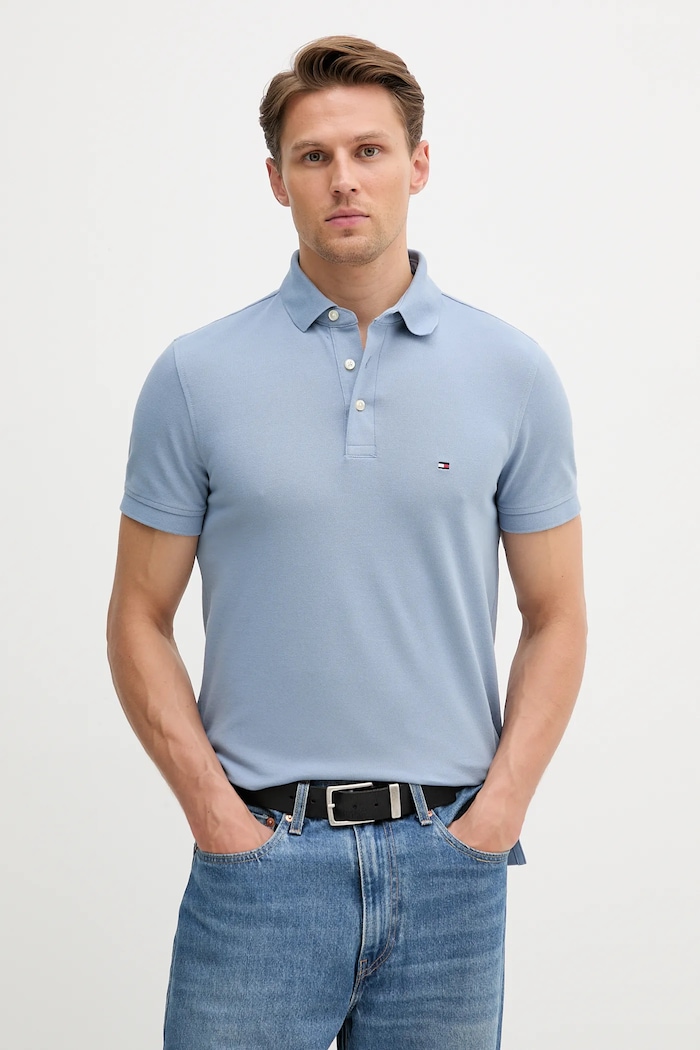 Tommy Hilfiger polo bawełniane z elastanem z elastanem niebieski MW0MW17771.