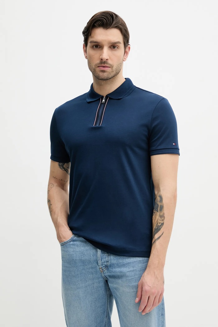 Pamučna polo majica Tommy Hilfiger bez uzorka mornarsko plava MW0MW38487