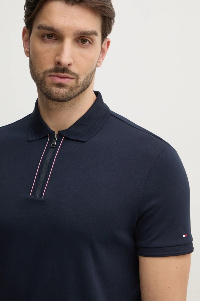 Bavlněné polo tričko Tommy Hilfiger hladký námořnická modř MW0MW38487