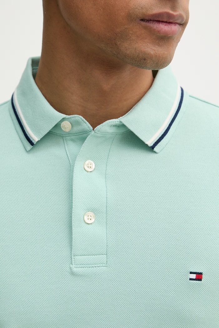 Tommy Hilfiger tričko pánske bavlnené MW0MW39993 tyrkysová