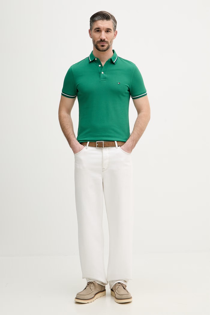 Tommy Hilfiger tričko pánske bavlnené MW0MW39993 zelená SS26
