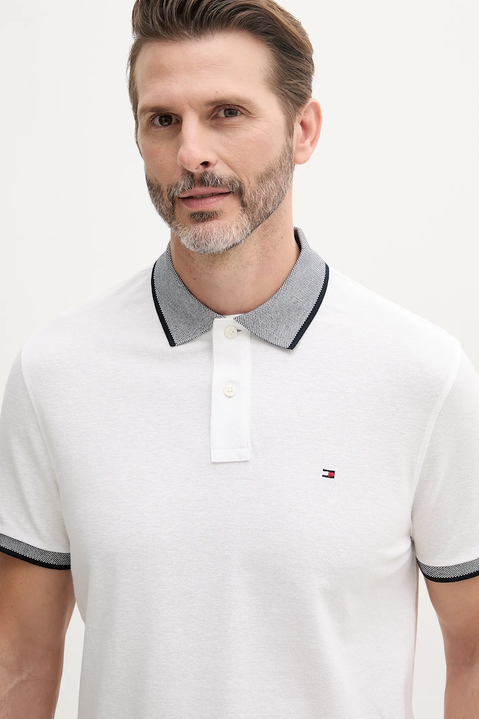 Tommy Hilfiger polo tričko pánske s prímesou ľanu biela MW0MW33140