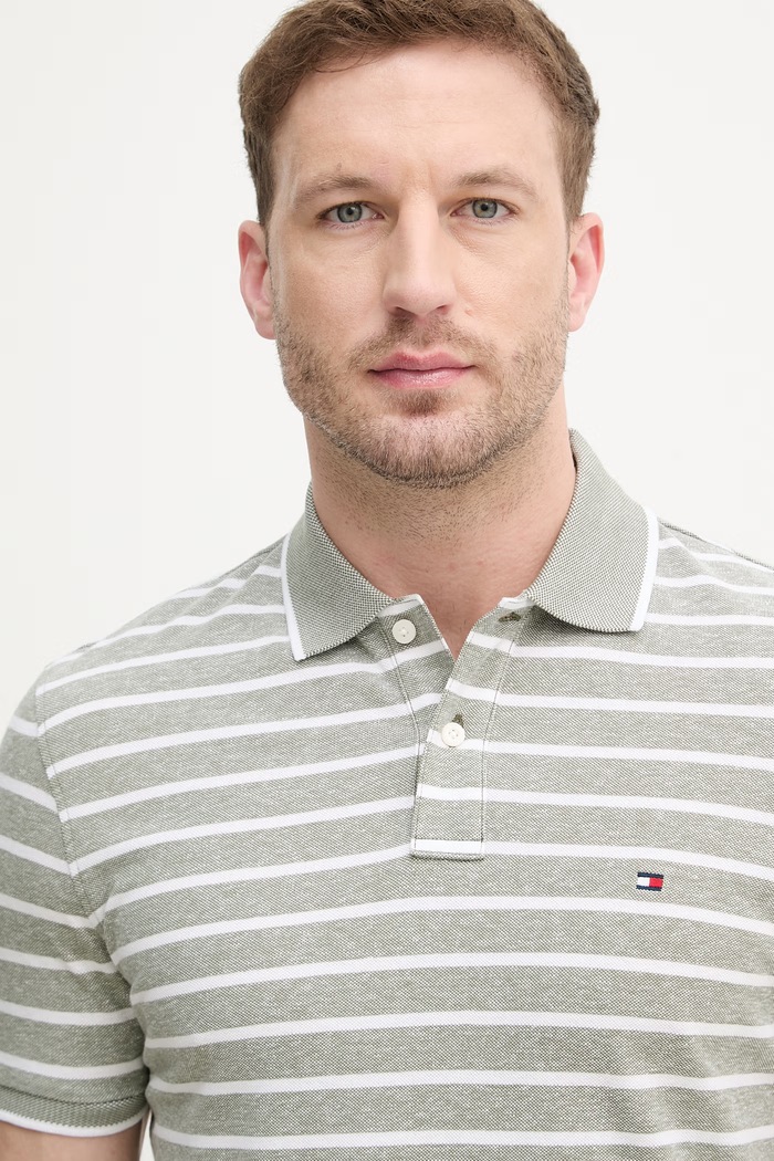 Tommy Hilfiger polo tričko pánske s prímesou ľanu zelená MW0MW33140