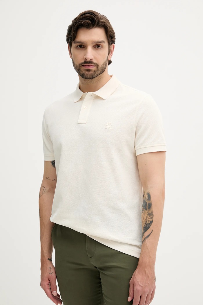 Bavlněné polo tričko Tommy Hilfiger nášivka béžová MW0MW33167