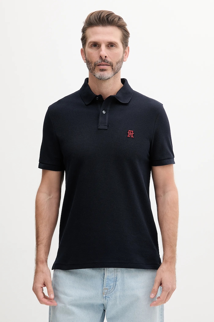 Pamučna polo majica Tommy Hilfiger Planet friendly mornarsko plava MW0MW33167