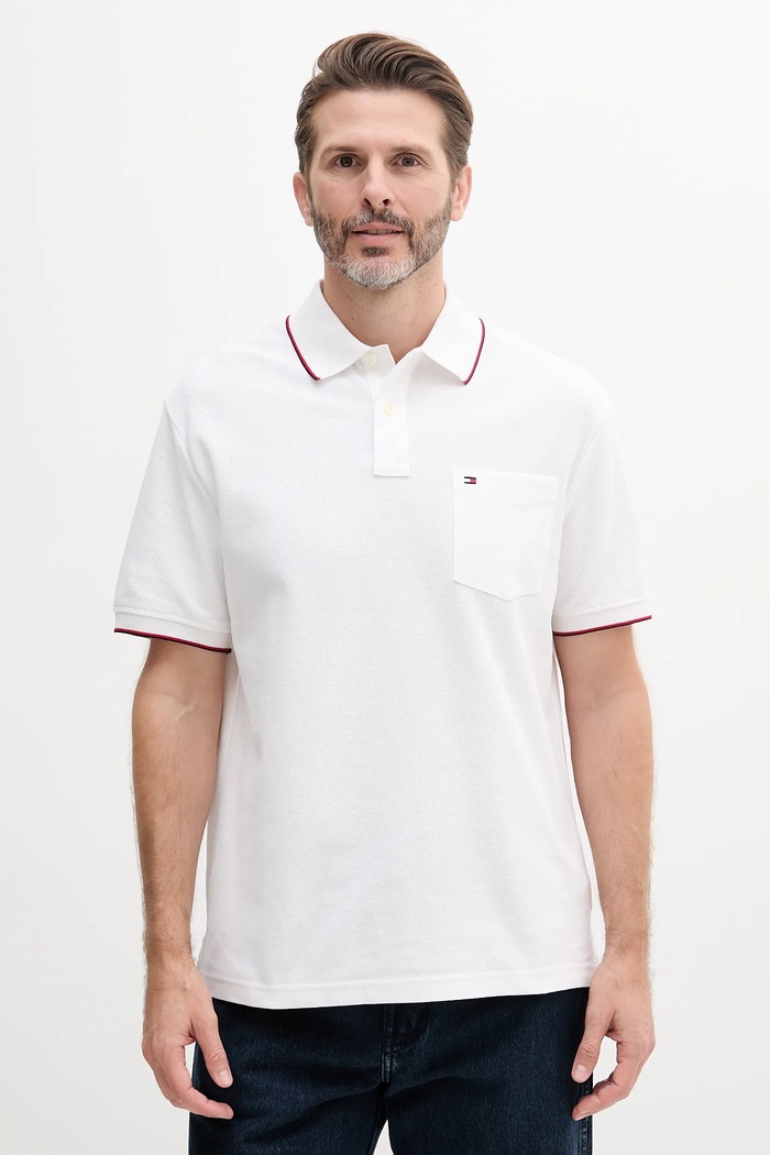 Βαμβακερό μπλουζάκι πόλο Tommy Hilfiger κανονικό λευκό MW0MW38457