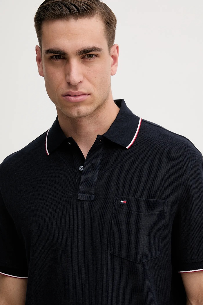 Дрехи Памучна тениска с яка Tommy Hilfiger MW0MW38457 тъмносин