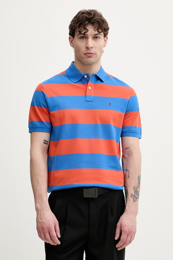 Tommy Hilfiger polo męskie bawełniane z elastanem pomarańczowy MW0MW39045