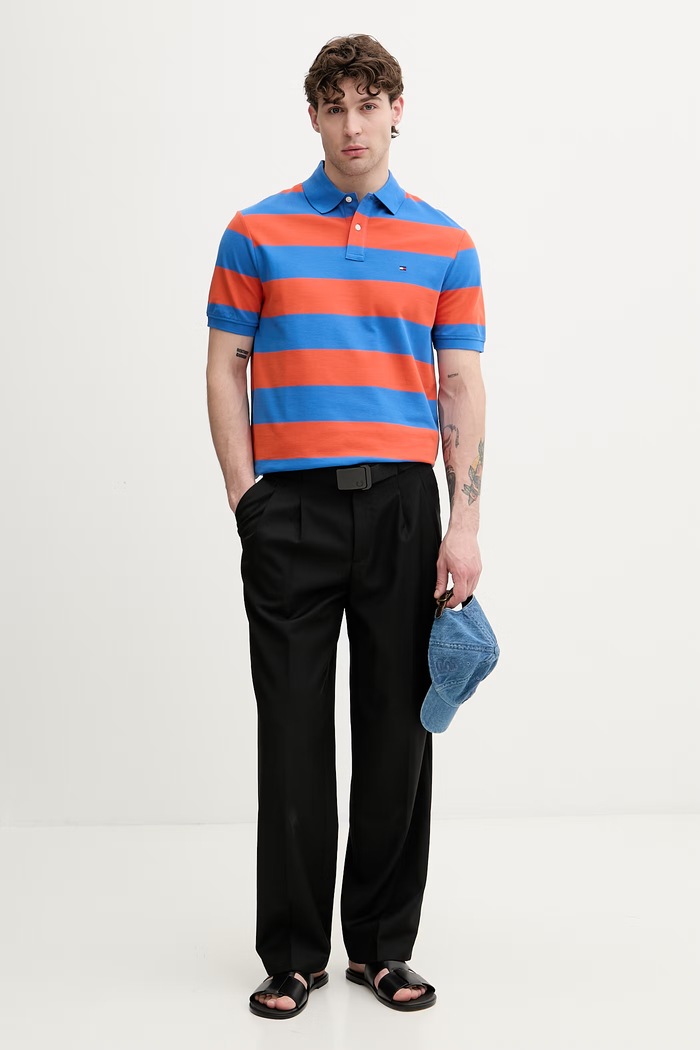 Tommy Hilfiger polo męskie bawełniane z elastanem MW0MW39045 pomarańczowy SS26