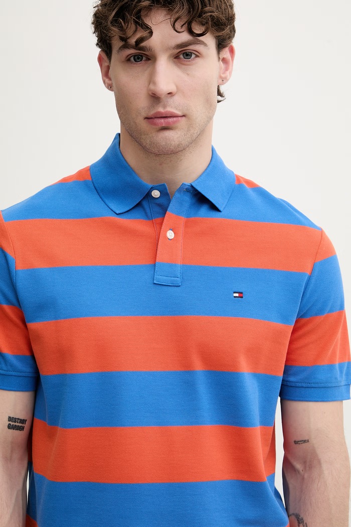 Tommy Hilfiger polo męskie bawełniane z elastanem pomarańczowy MW0MW39045