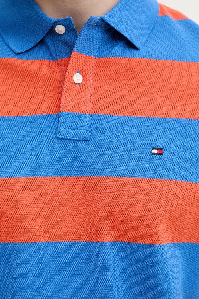 Tommy Hilfiger polo męskie bawełniane z elastanem MW0MW39045 pomarańczowy