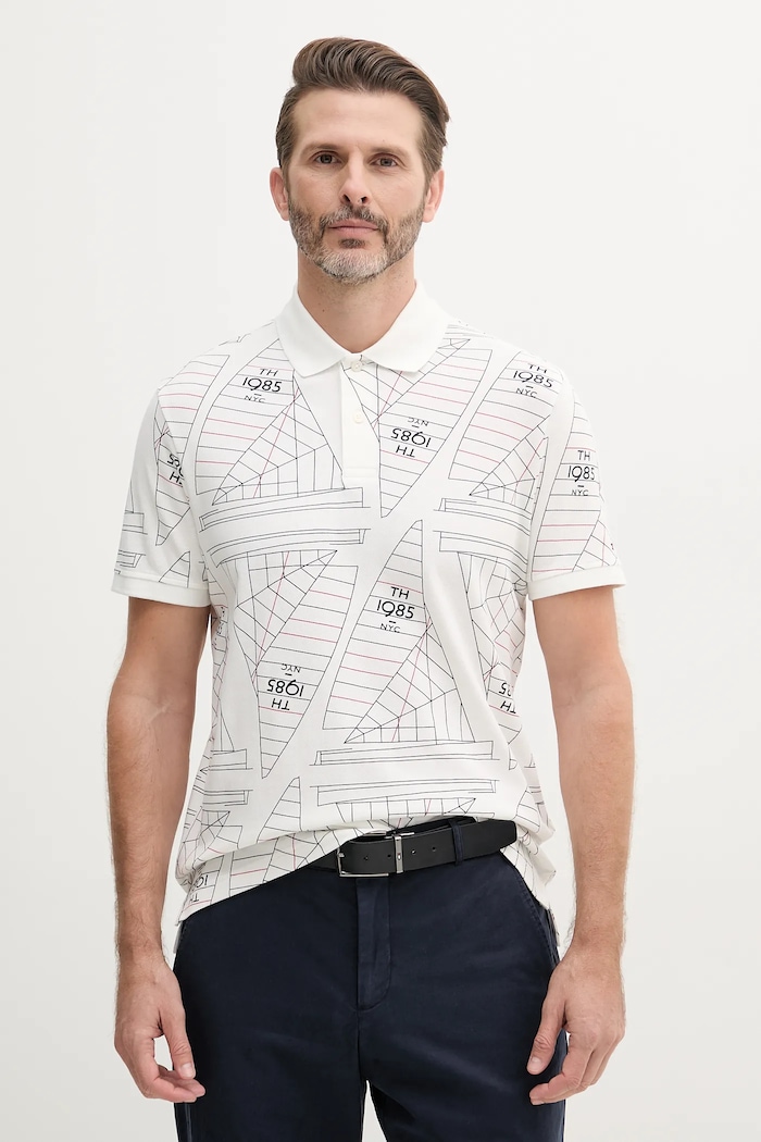 Tommy Hilfiger polo bawełniane wzorzyste biały MW0MW39309