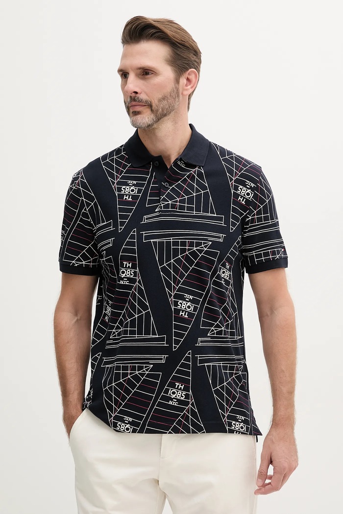 Tommy Hilfiger polo bawełniane wzorzyste granatowy MW0MW39309