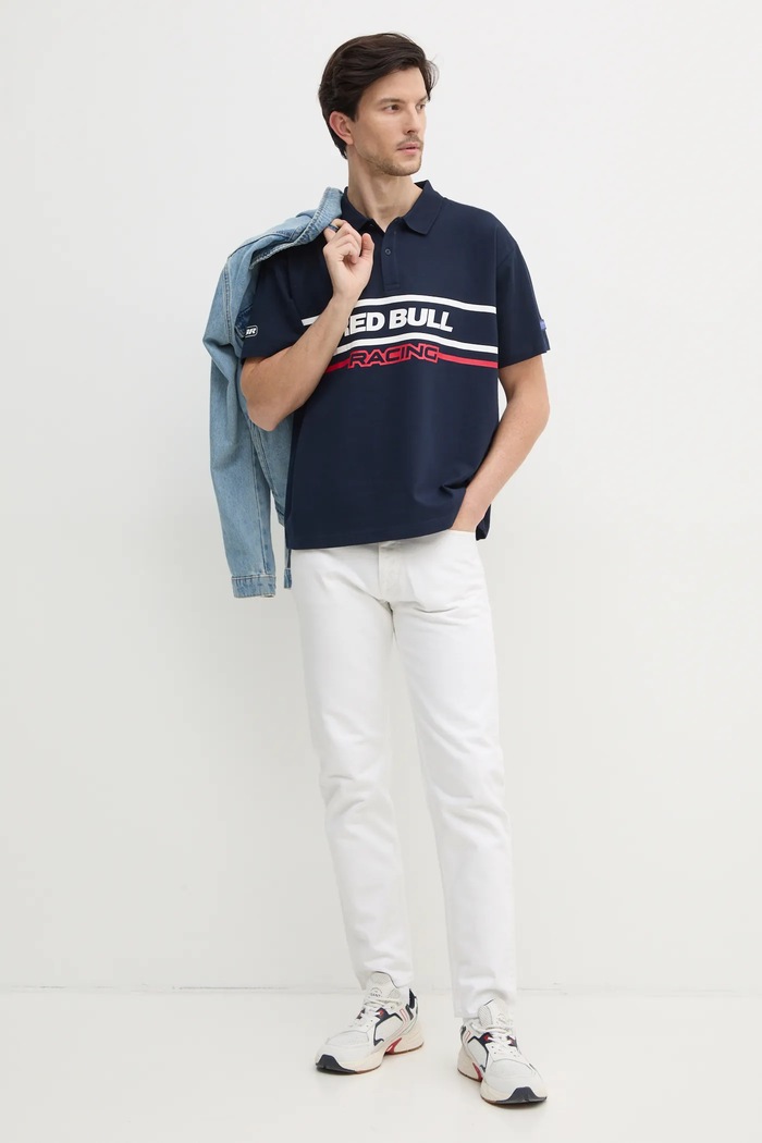 Pamučna polo majica Red Bull Racing x Pepe Jeans MOTO PANEL POLO RM540017 mornarsko plava SS25