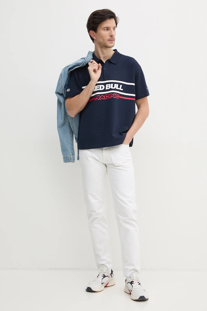 Pamučna polo majica Red Bull Racing x Pepe Jeans MOTO PANEL POLO RM540017 mornarsko plava SS25