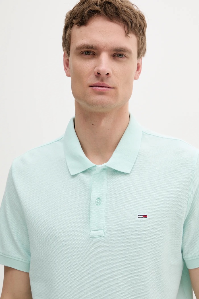 Oblečenie Bavlnené polo tričko Tommy Jeans DM0DM20226 tyrkysová